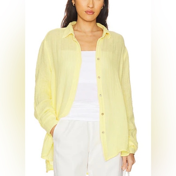 Free People Tops - Free People - Love Life Sheer Checkered Pattern Yellow Button-down Blouse Small